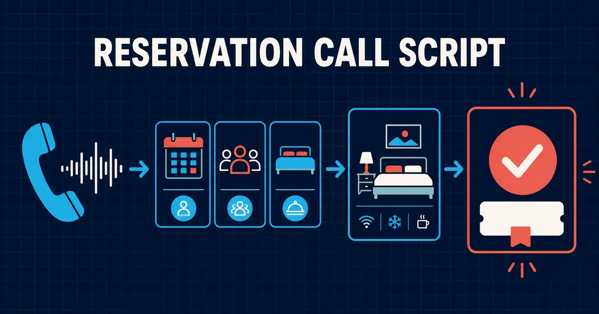 Hotel reservation call moving from guest needs to a matched room and confirmed booking.