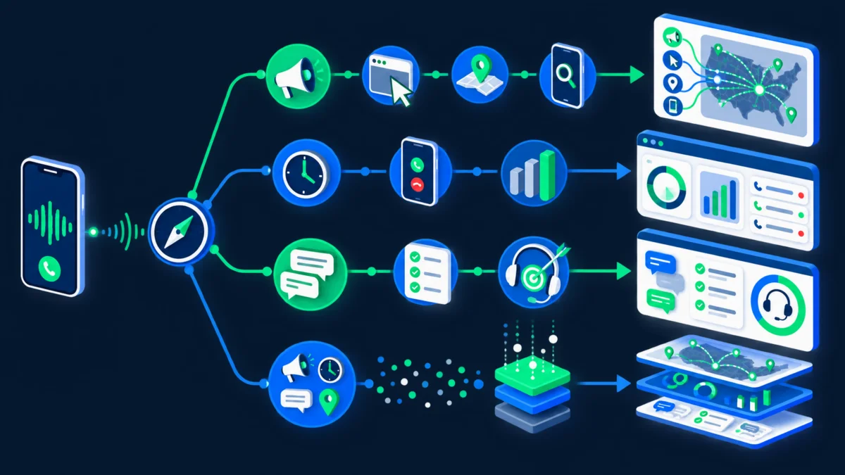 Decision tree routing attribution, operations and coaching questions to three call-data categories.